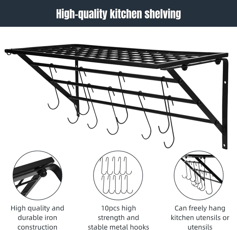 Küchenregal Hängend, Pfannenregal Wand Metall Wandregal Pfannenhalter Wand Topf-Rack Küchenwand Rega