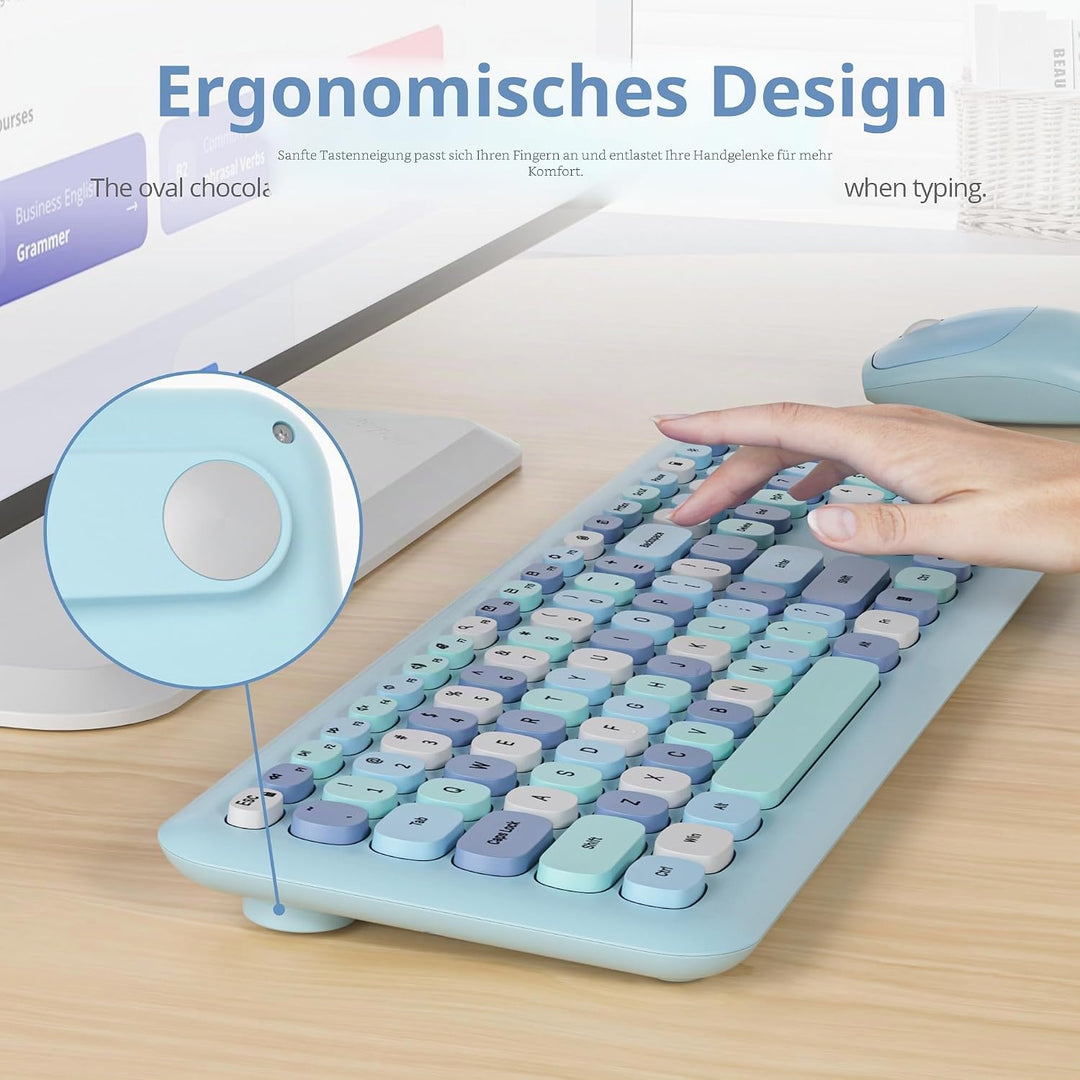 SOLIDEE Buntes kabellose Tastatur und Maus-Kombination,2.4GHz Retro Schreibmaschine Tastatur,104 Tas