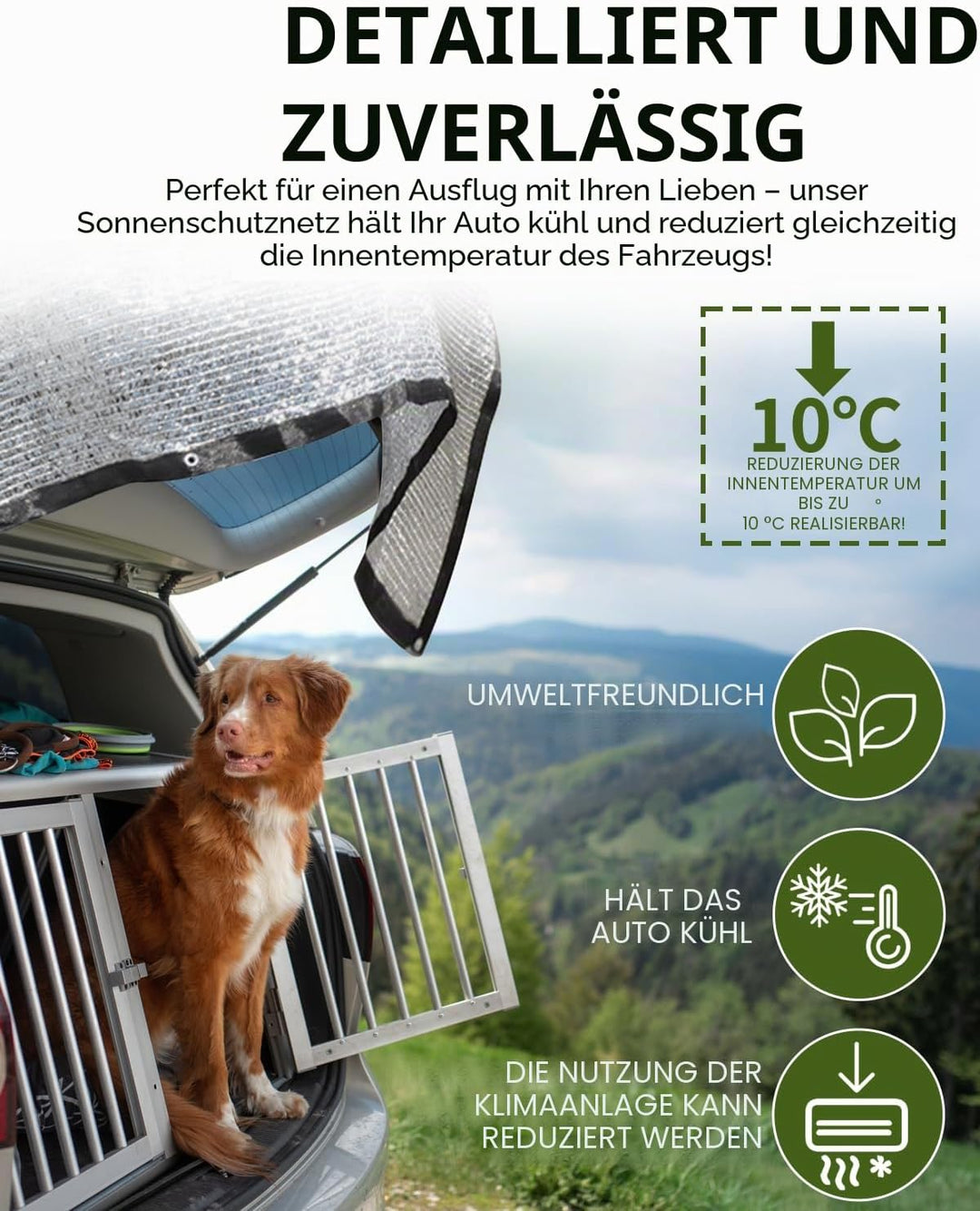 Hook Schattennetz Auto Hund 4x6m – UV Schutz Alunetz mit Ösen – Luftdurchlässige Aludecke für Auto,