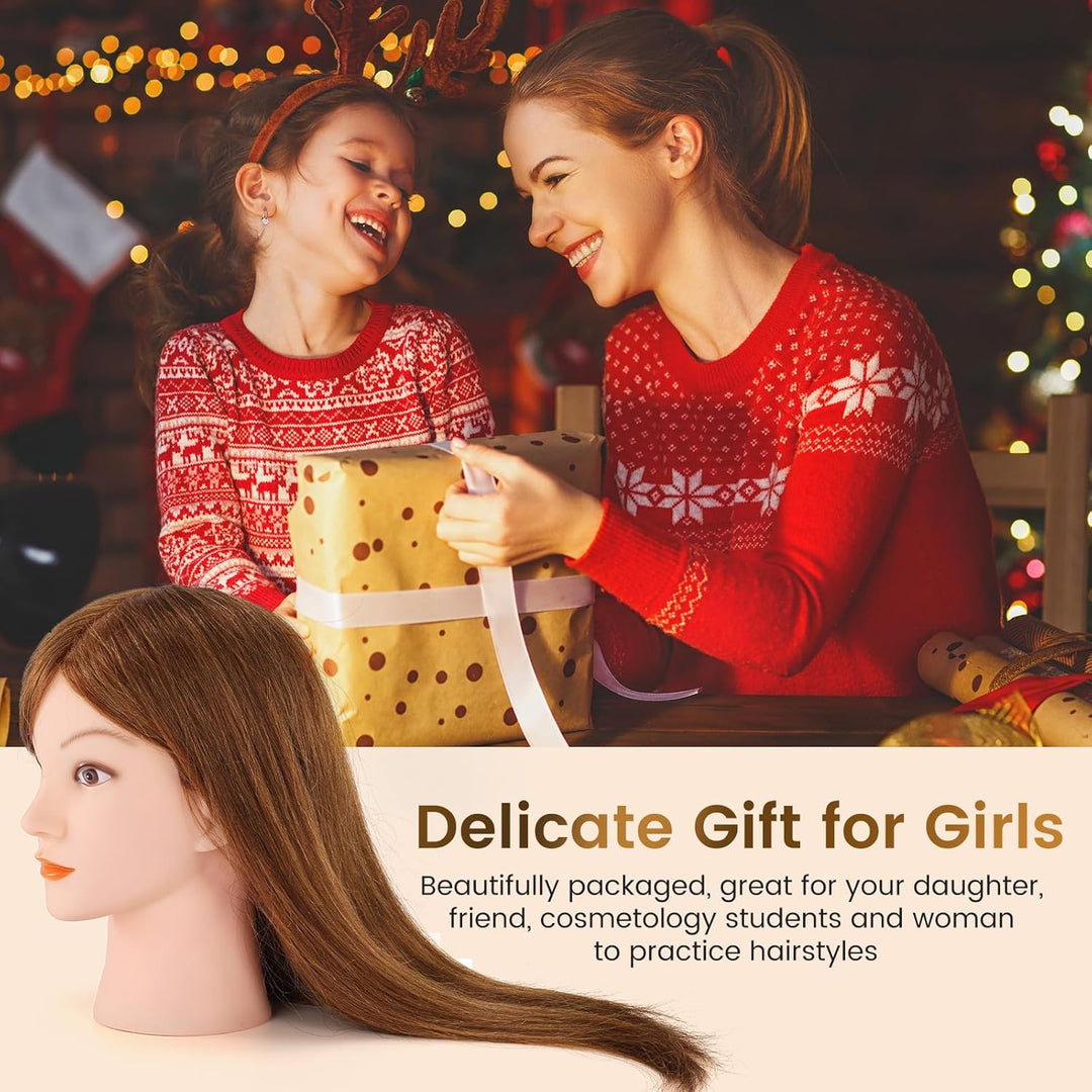 Yofuly 18 Inch Trainingsköpfe für Friseure Übungskopf, 100% Echthaar Kosmetik Schaufensterpuppenkopf