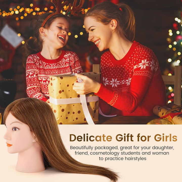 Yofuly 18 Inch Trainingsköpfe für Friseure Übungskopf, 100% Echthaar Kosmetik Schaufensterpuppenkopf