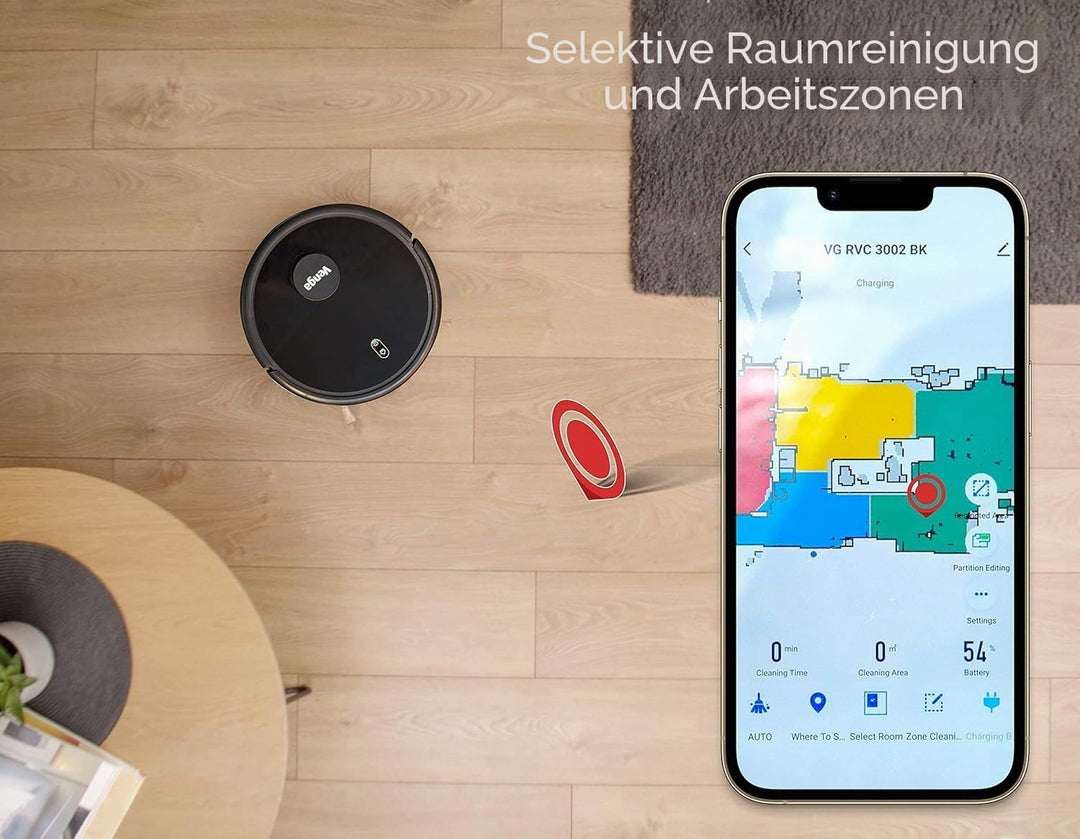 Venga! Roboter-Staubsauger, Bodenreiniger, Lasernavigation, mit App, Schwarz, VG RVC 3002 BK Schwarz