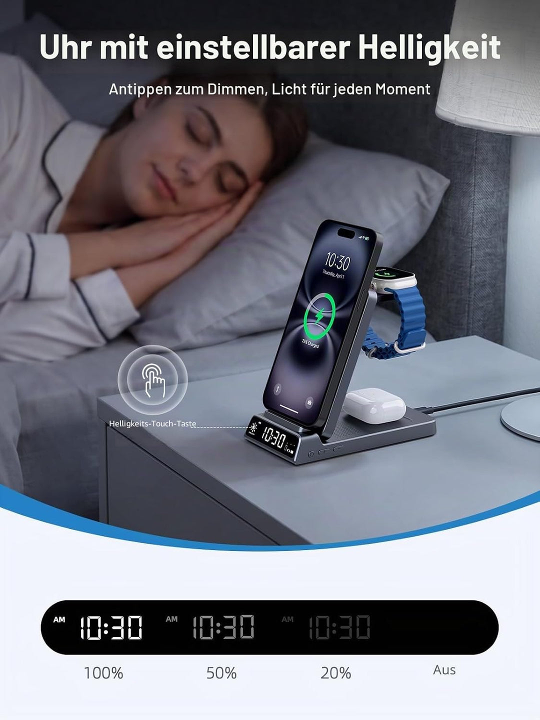 Mag-Safe Ladestation für Apple Watch und iPhone, 3 in 1 Induktive Ladestation ladegerät für iPhone 1