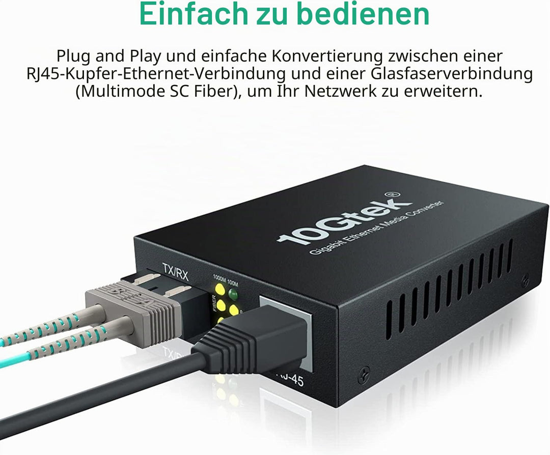 Gigabit Ethernet Medienkonverter LWL, Glasfaser Multimode SC Media Convertor mit 1Gb SFP SX Transcei