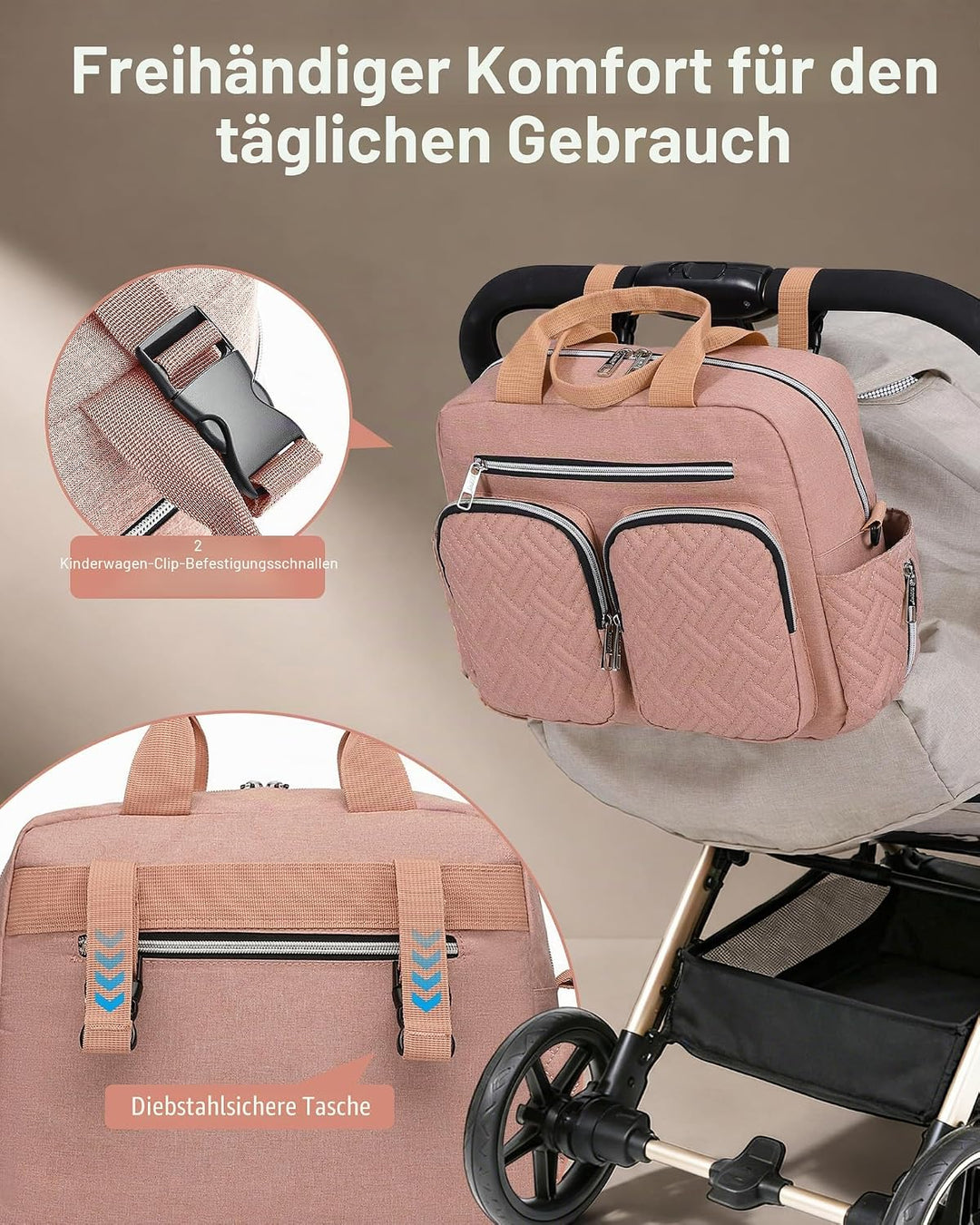 KONO Baby-Wickeltasche, stilvoll, für Mama und Papa, wandelbare Reisetasche mit isolierten Taschen R