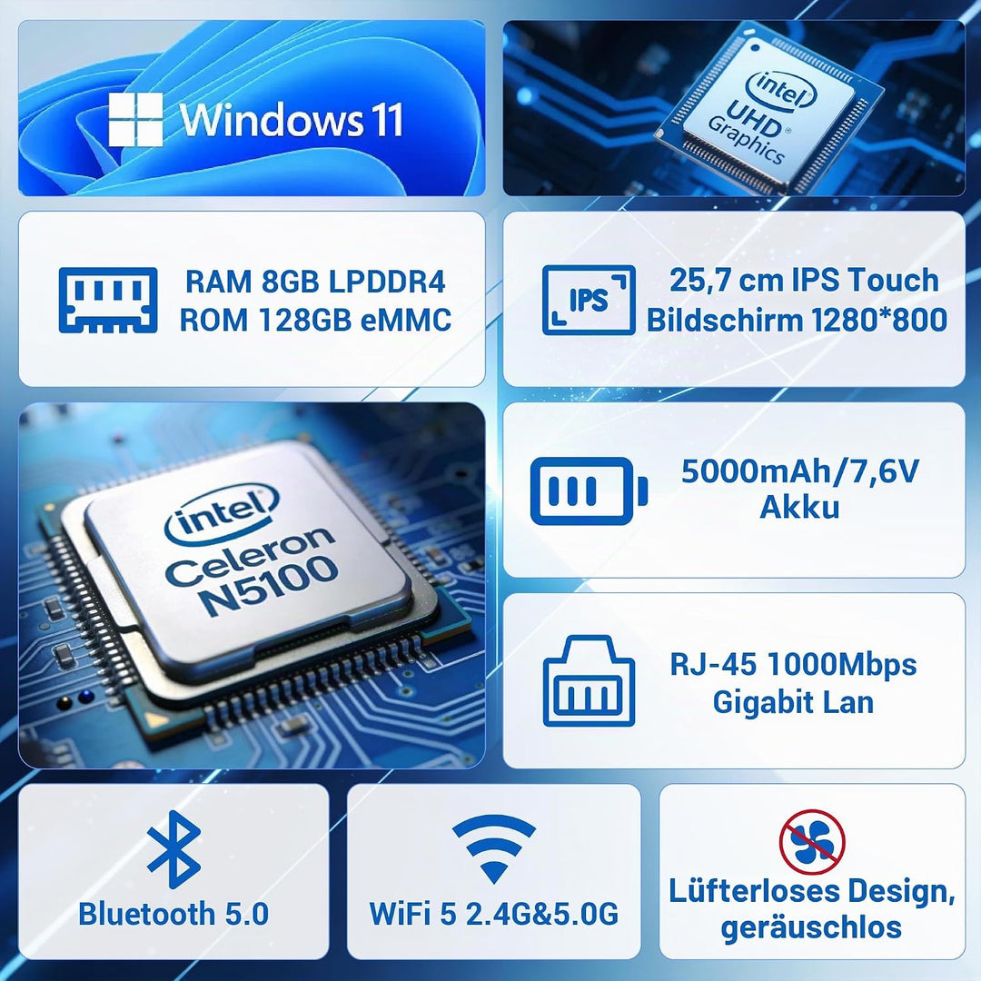 Mini Computer PC-HEIGAOLAPC Touchscreen Mini Tablet Computer Win 11 Pro, 10,1 Zoll, N5100, 8GB RAM,