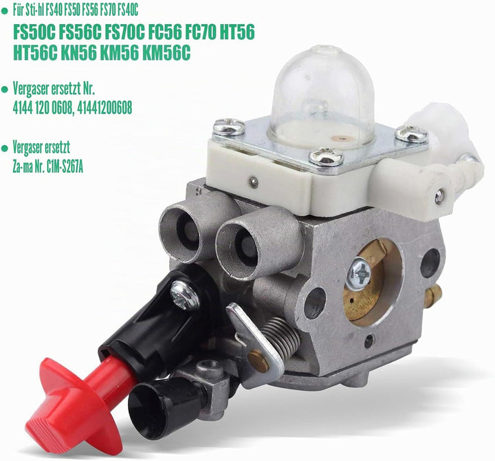 JOJOCY C1M-S267A FS56RC Vergaser-Kit für Stihl FS40 FS50 FS56 FS70 FC56 FC70 HT56 HT56C KN56 Trimmer