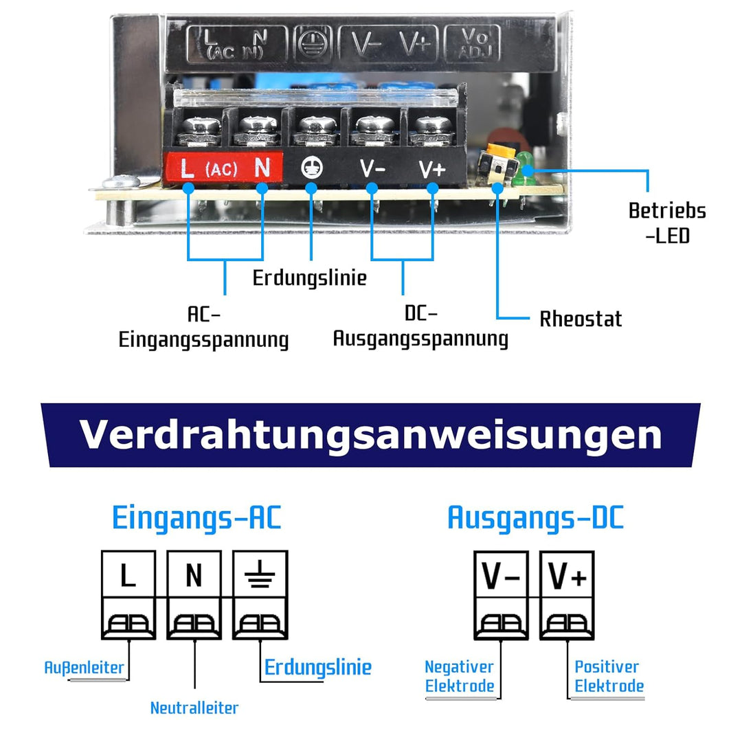 LightingWill Schaltnetzteil 24V 2,5A 60W Netzteil, LED Trafo Schaltwandler AC 230V auf DC 24 Volt, A