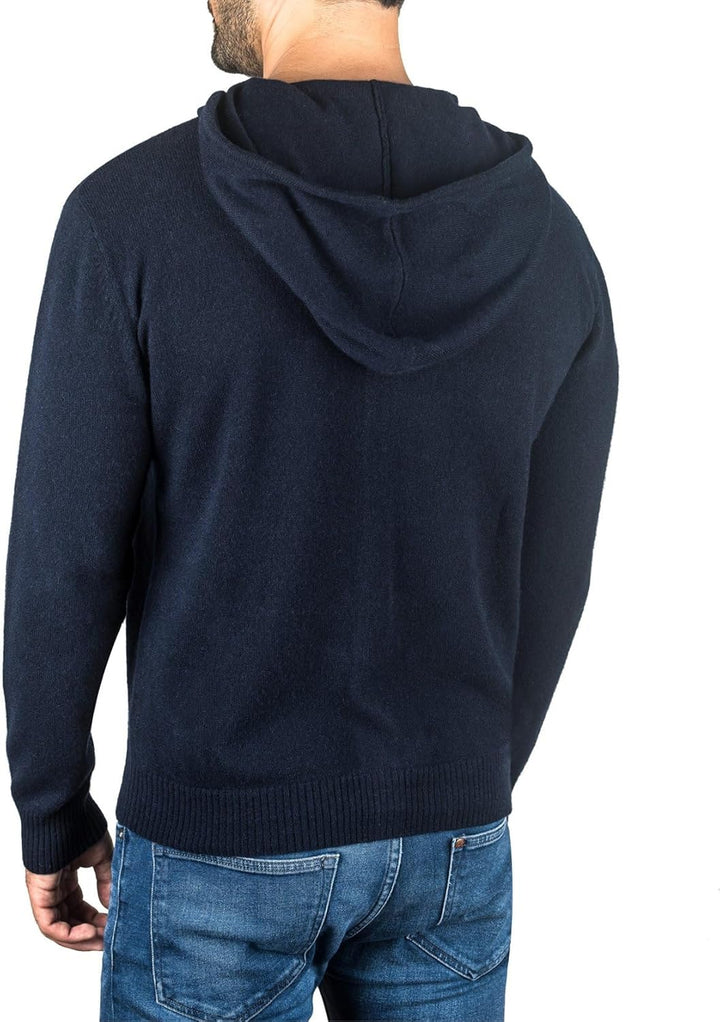 CASH-MERE.CH 100% Kaschmir Herren Kapuzenpullover | Hoodie mit Reissverschluss S Marine, S Marine