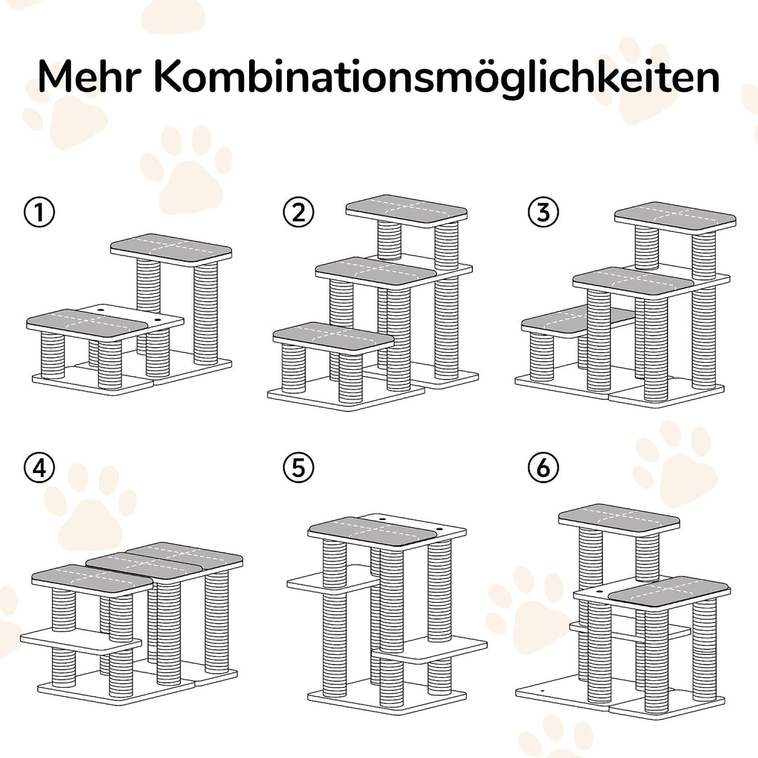 FUKUMARU Hundetreppe, 3 Stufen Haustiertreppe, Katzentreppe aus natürlichem Gummiholz und Jute，18-51
