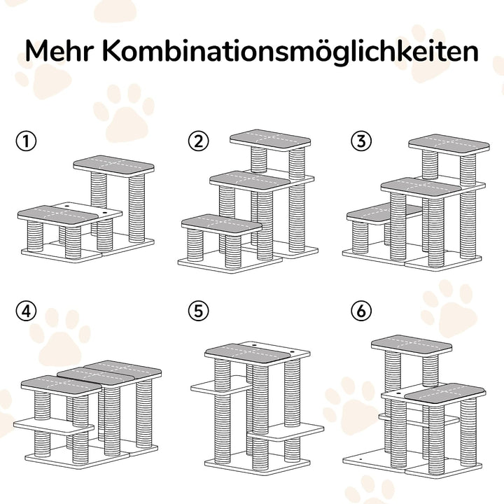 FUKUMARU Hundetreppe, 3 Stufen Haustiertreppe, Katzentreppe aus natürlichem Gummiholz und Jute，18-51