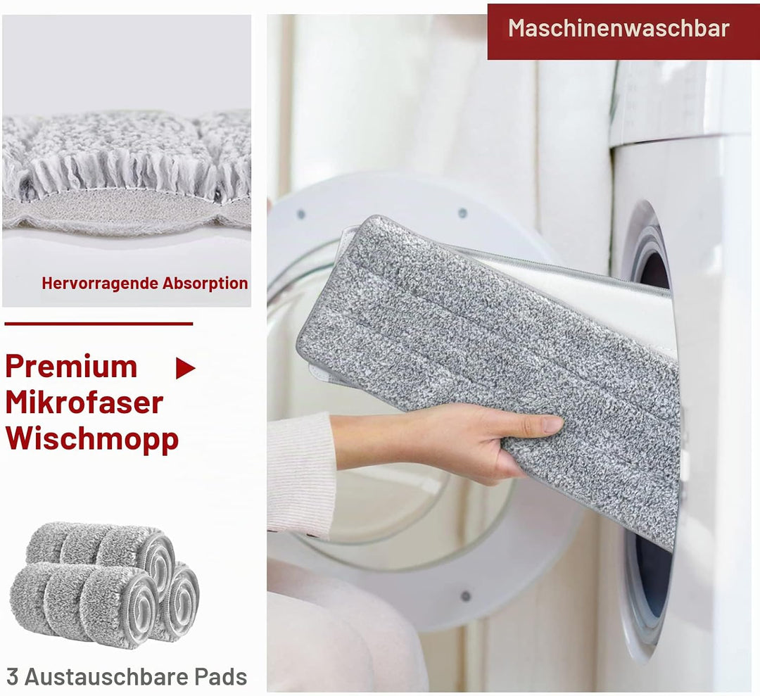 BOSHENG Wischmopp und Eimer mit Auswringer-Set, freihändiger flacher Bodenwischer und Eimer, 3 wasch