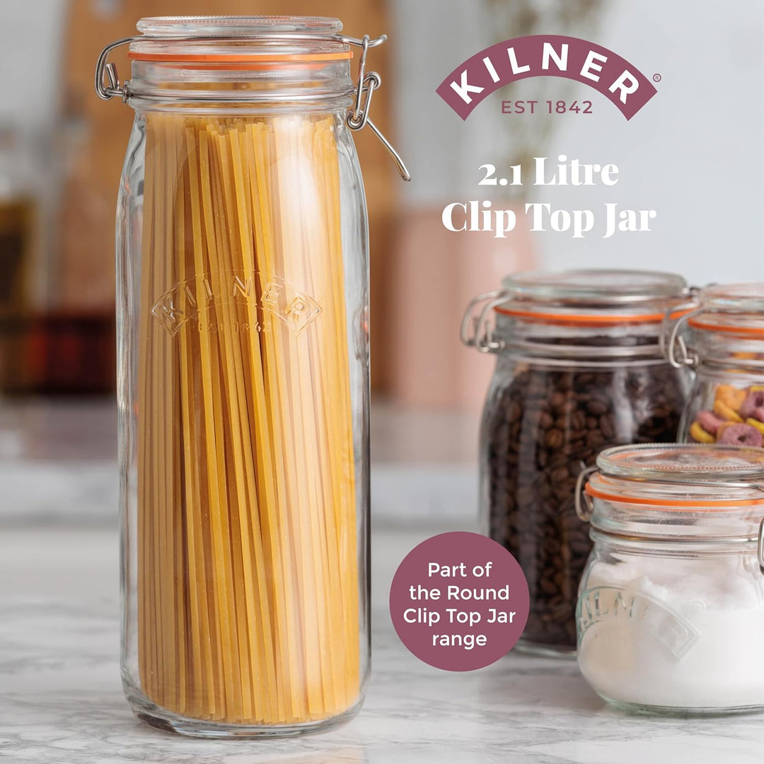 Kilner Einmachglas mit Bügelverschluss 2,1 L rund, Robustes luftdichtes Vorratsglas mit Edelstahlbüg
