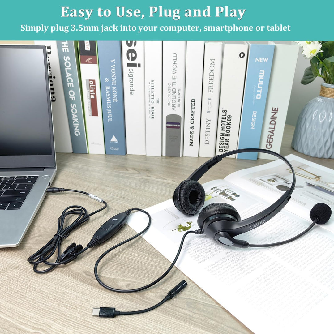 3,5mm Klinke Headset Handy mit Mikrofon Noise Cancelling & Lautstärkeregler, Kopfhörer PC für FritzF