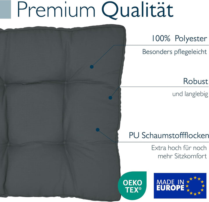 Beautissu Lounge Kissen Outdoor 70x70 cm Anthrazit – Bequemes Sitzkissen Gartenstuhl 10 cm dick Sitz