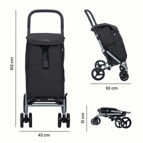 Carlett – Classic Duo | Faltbarer Einkaufswagen mit Gratis-Haken | Robuster Einkaufswagen | 4 Räder
