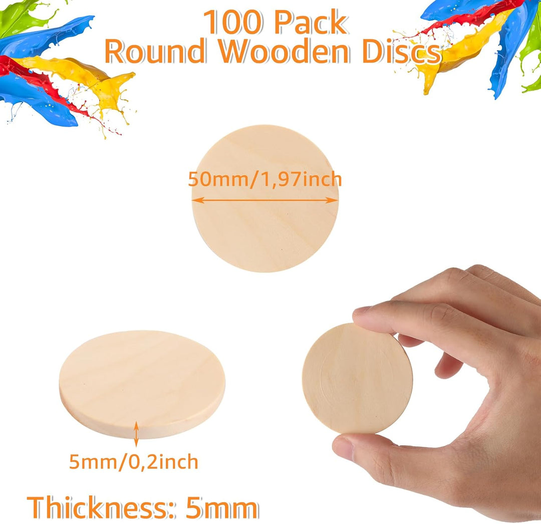 100er-Set 5cm Holzscheiben, 50mm Holz Scheiben, 5 mm dick Unvollendete Holzplatte, Holzscheiben zum