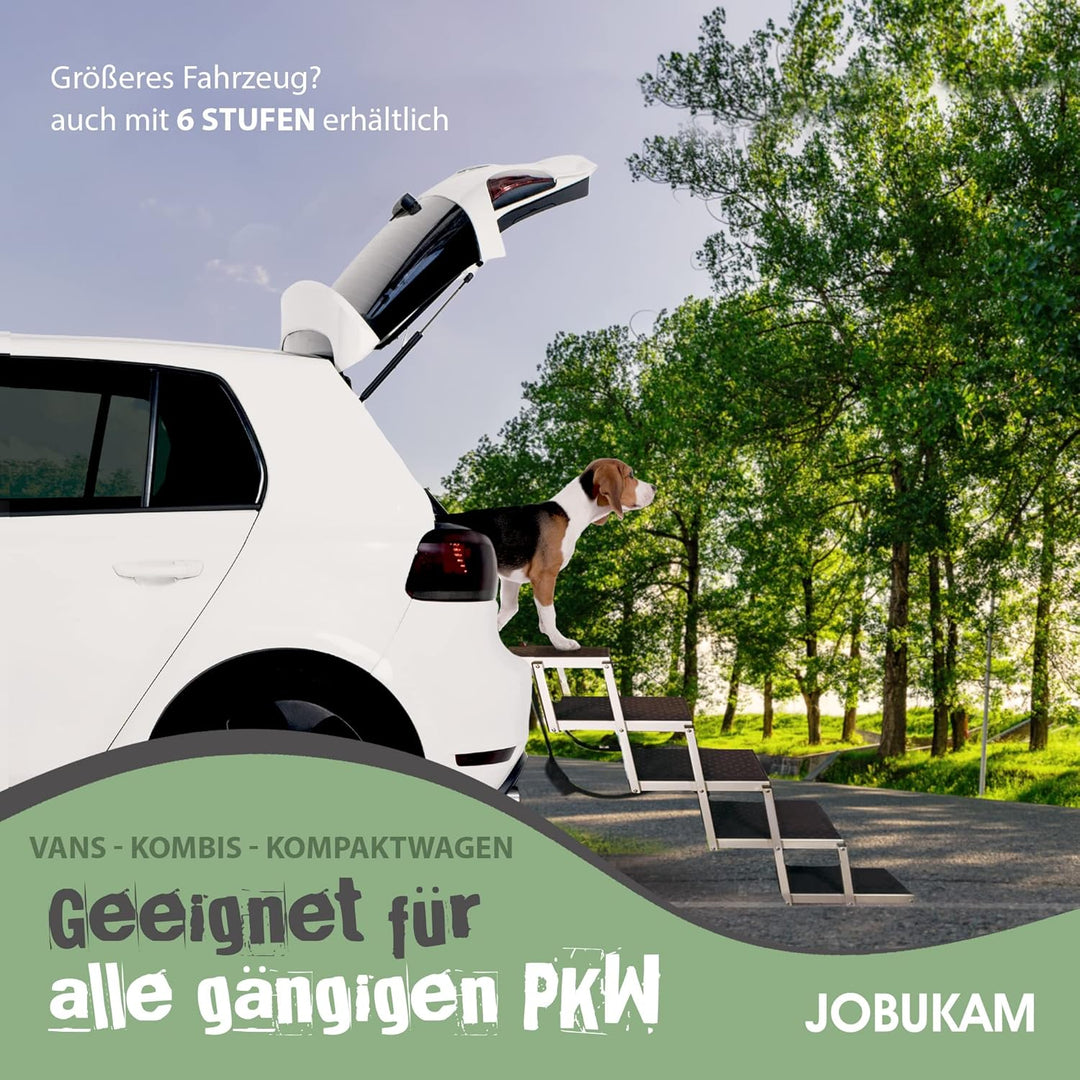 JOBUKAM Hundetreppe Auto 65cm - Extra Stabile 5 Stufen Hundeleiter bis 70kg - Faltbare Hundetreppe f