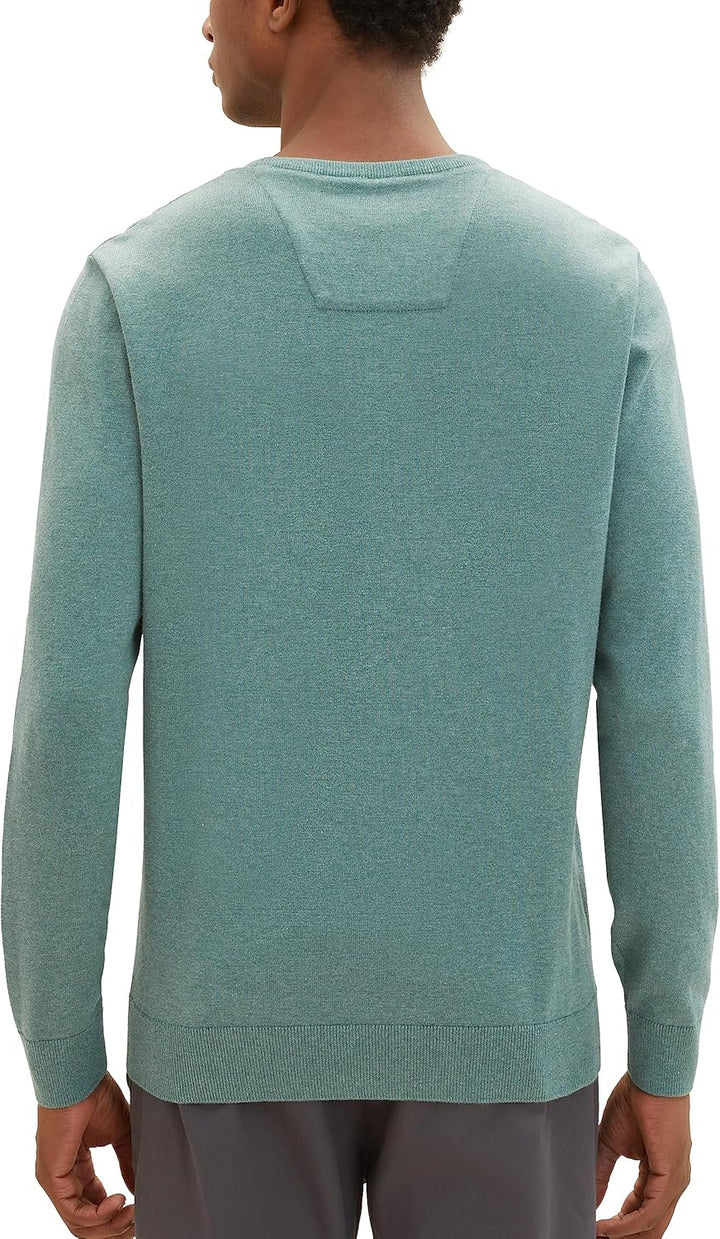 TOM TAILOR Herren Basic Crewneck Strickpullover S 32619 - Green Dust Melange, S 32619 - Green Dust M