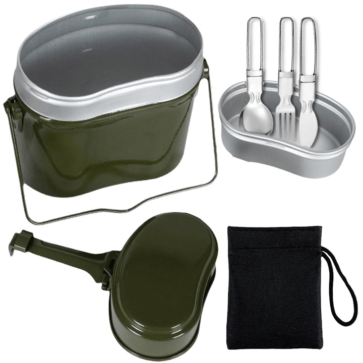 Bundeswehr Essgeschirr Set, Camping Hitzebeständig Kochgeschirr Outdoor mit Faltbarer Gabel Messer u