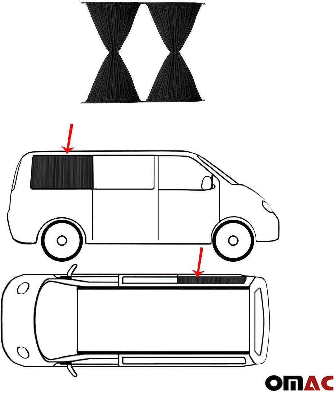 OMAC Sonnenschutzgardine MAss Gardinen Vorhänge Kompatibel mit Ford Transit 2006-2014 | Langer Grau