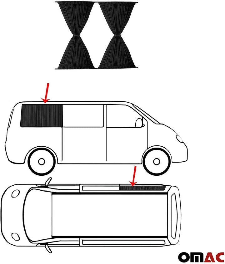OMAC Sonnenschutzgardine MAss Gardinen Vorhänge Kompatibel mit Ford Transit 2006-2014 | Langer Grau
