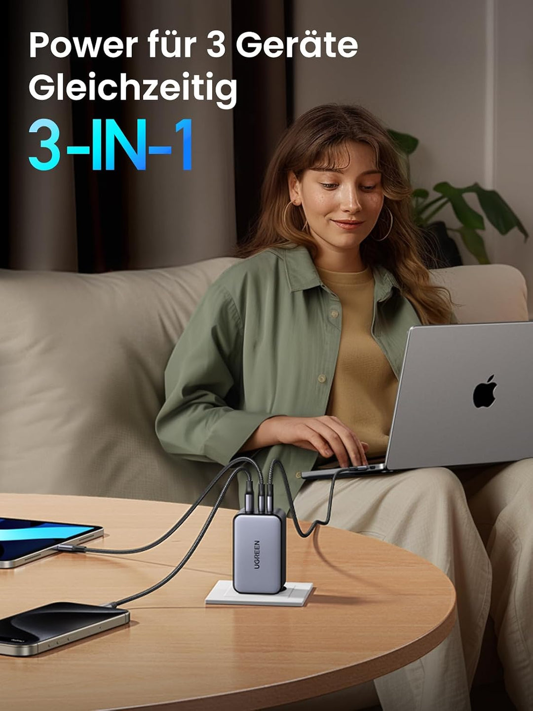 UGREEN Nexode X USB C Ladegerät 100W Mini GaN Charger 3-Port PD Netzteil Kompaktes Schnellladegerät