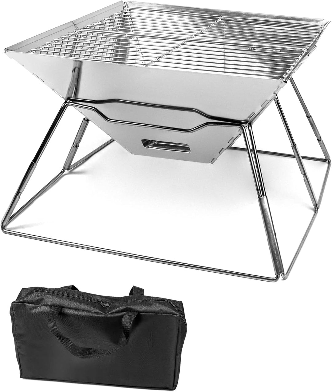 QWORK® Faltbarer Camping Feuerschale Feuerkorb aus Edelstahl für Garten Camping Outdoor-Aktivitäten