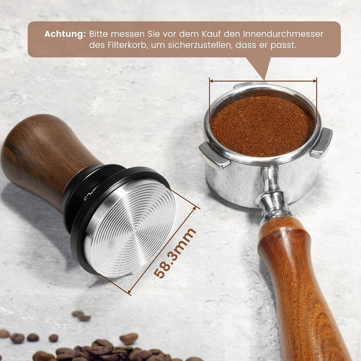 NOTSEK Tamper 58mm, 30lbs Druckregulierend Espresso Tamper, Self Levelling Walnussholz Kalibriert Fe
