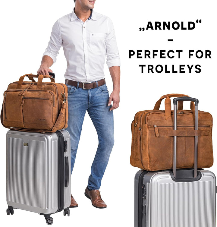 STILORD 'Arnold' Geräumige Laptoptasche Leder 17.3 Zoll bis 19 Zoll Vintage Aktentasche Lehrertasche