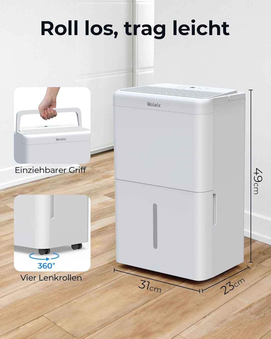 Woleix Luftentfeuchter elektrisch 30L, Entfeuchter elektrisch für Keller, Raumentfeuchter elektrisch