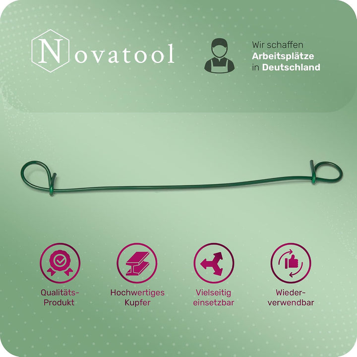 Novatool 5.000 Stück Rödeldraht mit Ösen 1,4 x 140mm Bindedraht Grün ummantelt, rostfreier &amp; langleb