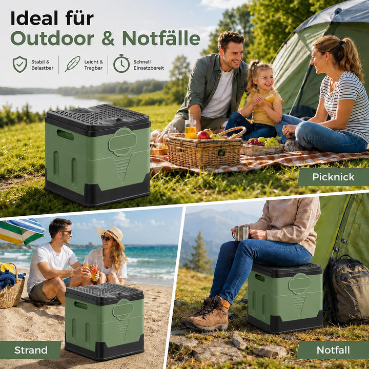 Tragbares Klapptoiletten-Set, 25 L Gross, Maximale Tragung 150KG, 24 Beutel Müllbeutel,Transporttasc