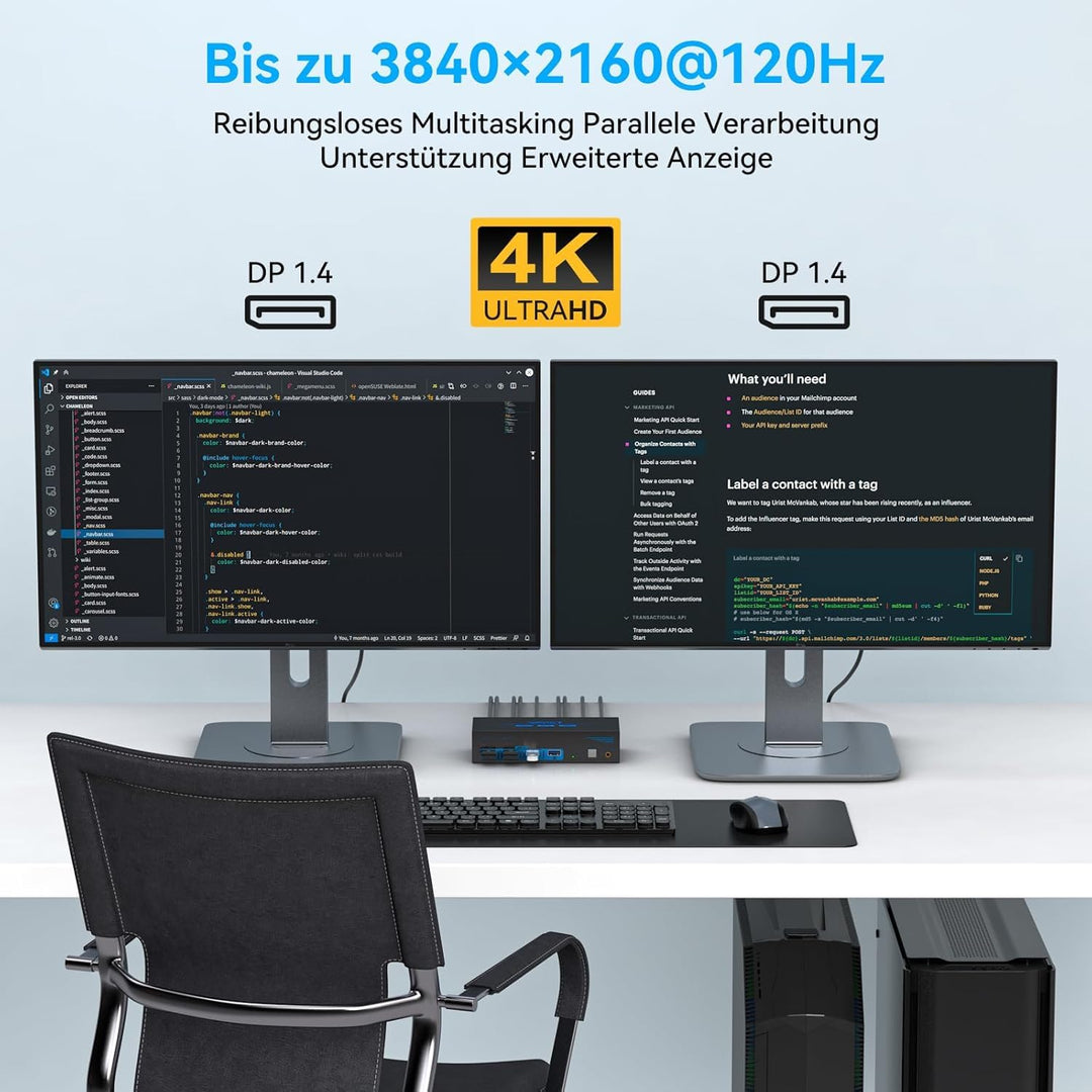 8K60Hz Displayport KVM Switch 2 PC 2 Monitore 4K@120Hz KVM-Switches für Zwei Computer Teilen Dual Mo
