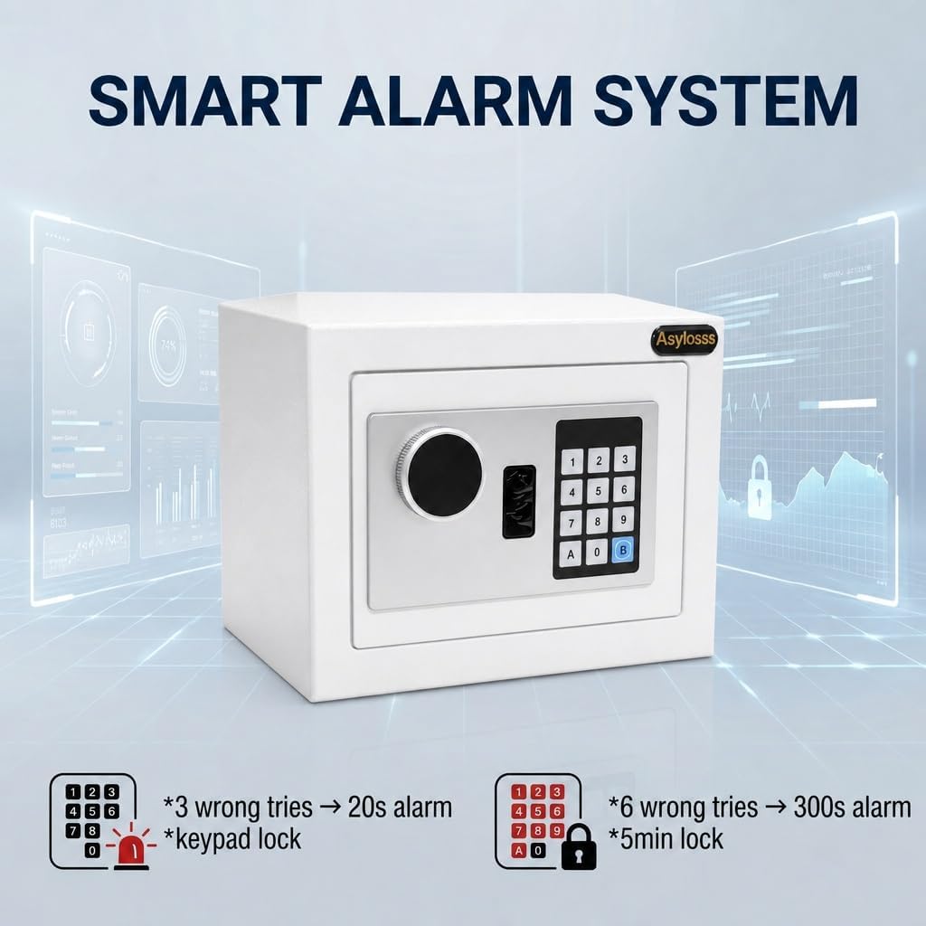 6,6 L Digitaler Safe mit Tastatur &amp; Ersatzschlüsseln | Stahllegierung, wandmontierbar, Alarmsystem –