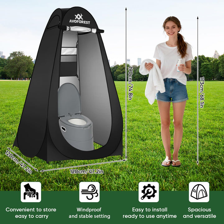 Pop Up Duschzelt, Toilettenzelt mit Tragetasche & Zubehör, Mobile Umkleidezelt Privatsphäre Toilette