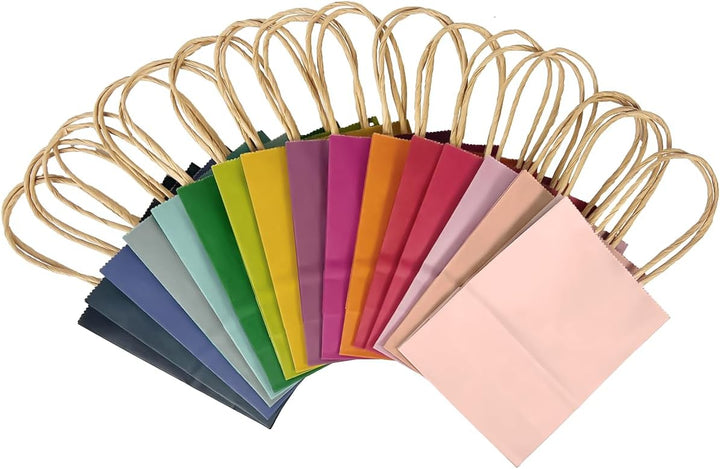Gcardist 32 Stück Mini Papier Gunst Taschen mit Griffen 6"x4.5"x2.5" 16 Regenbogen Farben Kleines Ge