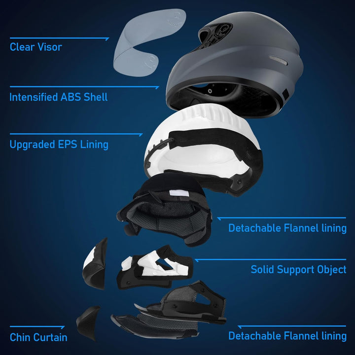 Favoto Motorradhelm Integralhelme für Erwachsene Vollvisierhelm Mopedhelm für Herren Damen Atmungsak