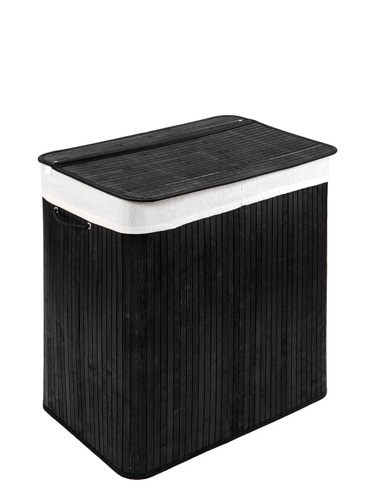 PANA®ECO Bambus Wäschekorb mit Deckel - 72 L, 40x30x60 cm - Farbe: Schwarz | Herausnehmbarer Wäsches