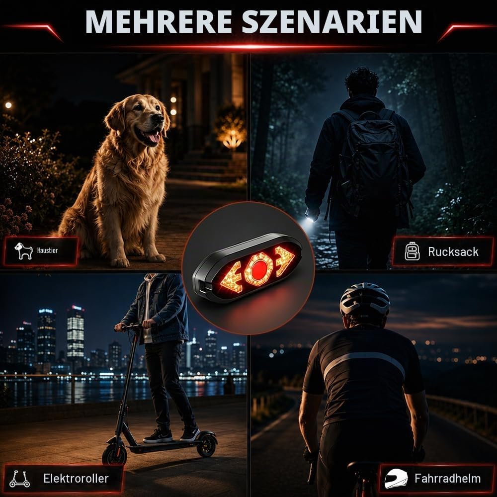 Blinker E Scooter, IPX4 USB Wiederaufladbar E Scooter Blinker mit Funkfernbedienung, Automatische Br