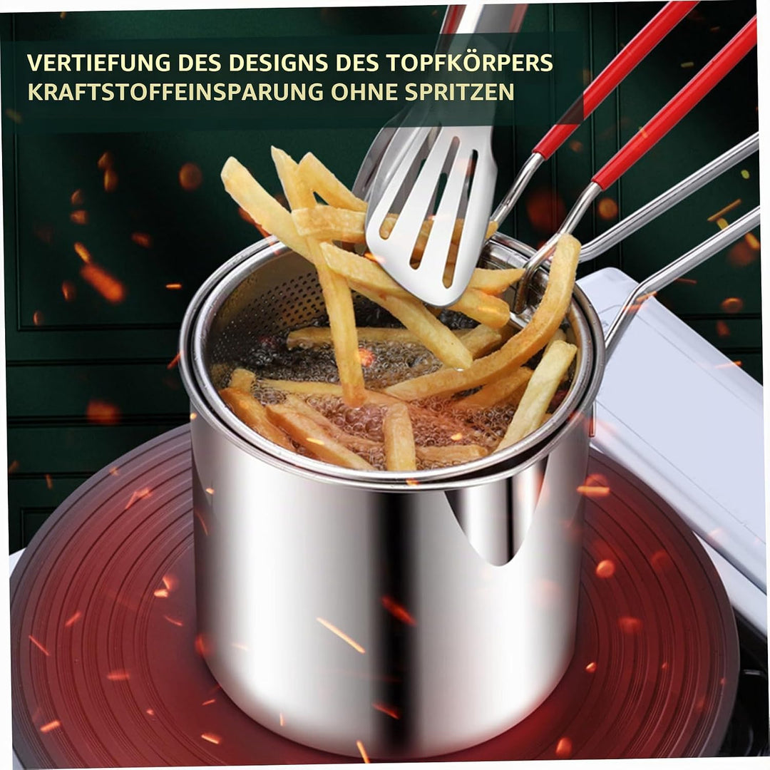 Mini Fryer Frittyer Edelstahl Fritteuchsen Topf mit Anti Scenen Griff Fritteuchsenpfanne mit Korb Mi