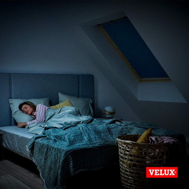 VELUX Original Dachfenster Verdunkelungsrollo für MK04, Dunkelblau, mit Grauer Führungsschiene