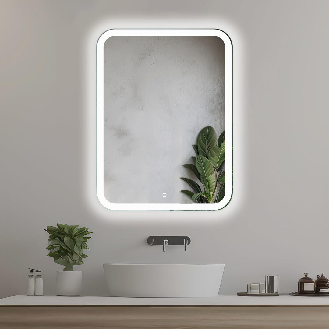 Venti 50x70cm Vertikaler Badezimmerspiegel mit LED Beleuchtung, Beleuchteter Badspiegel mit Touch Sc