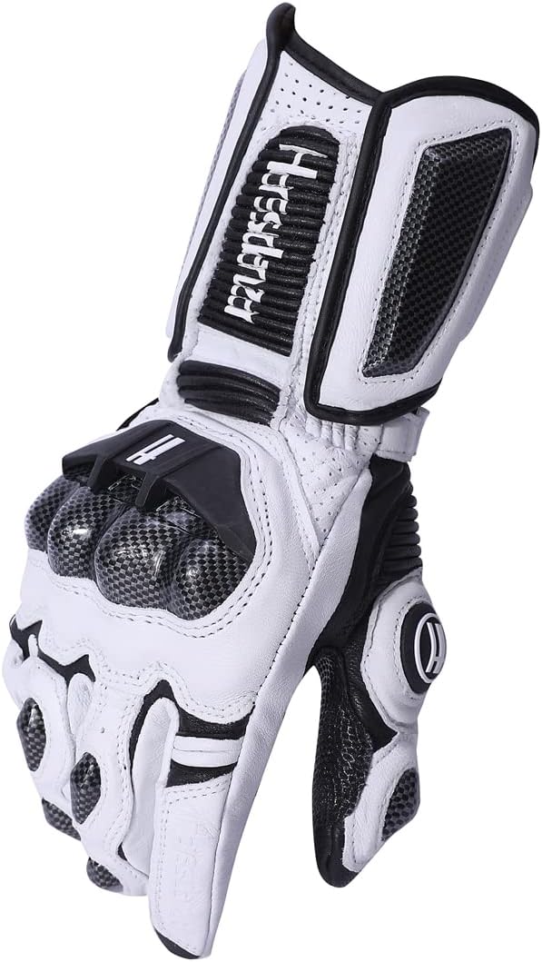 Harssidanzar Motorradhandschuhe aus Leder für Männer und Frauen,Touchscreen Powersports Carbon Fiber