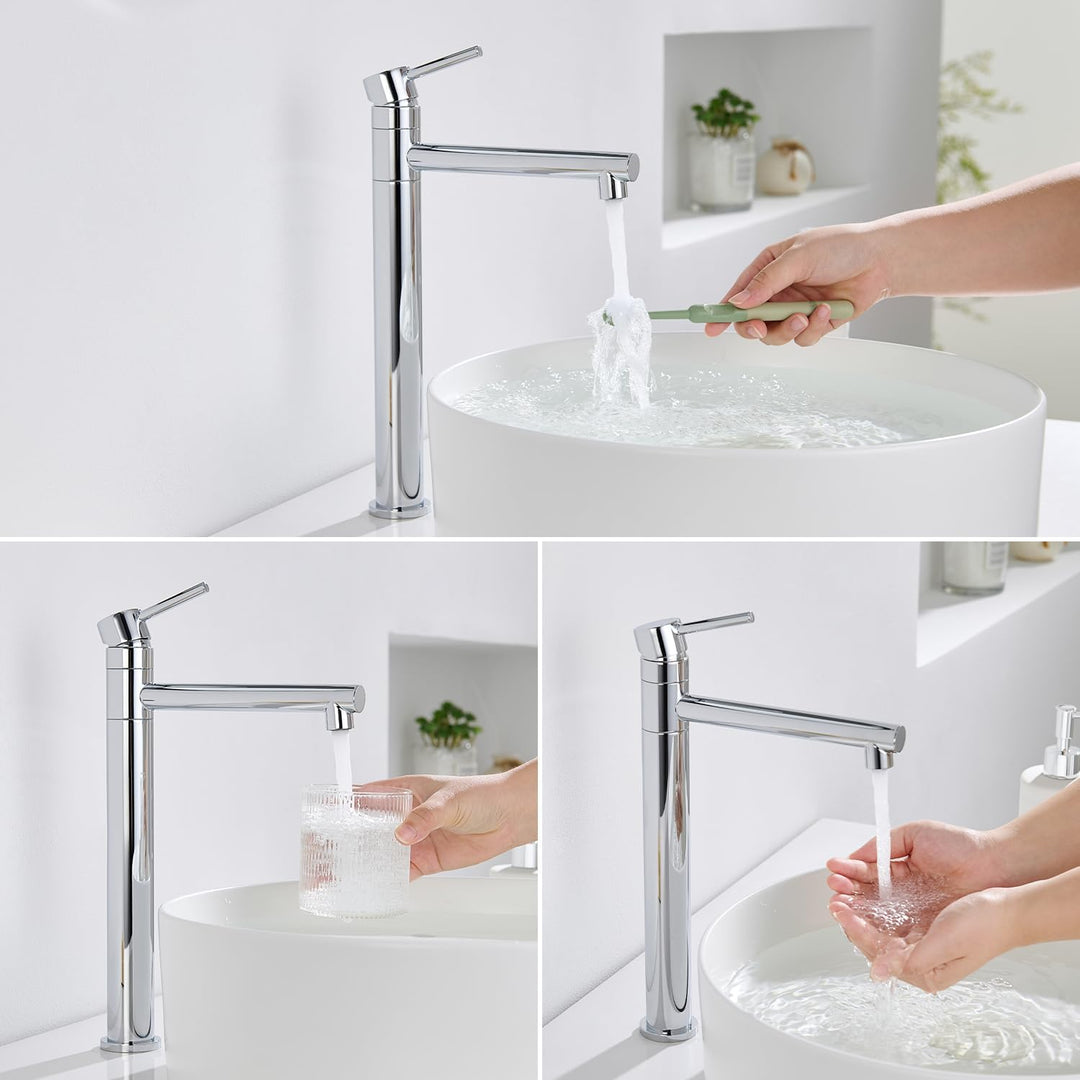 HanCrobiyx Wasserhahn Bad Hoch, Waschtischarmatur Aufsatzwaschbecken Armatur Badezimmer 360° Drehbar