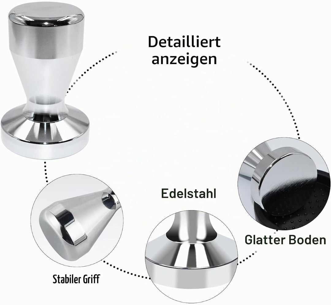 Kaffeestampfer 49 mm Espresso-Stampfer Durchmesser Edelstahl Barista Espresso Bohnenpresse Silber