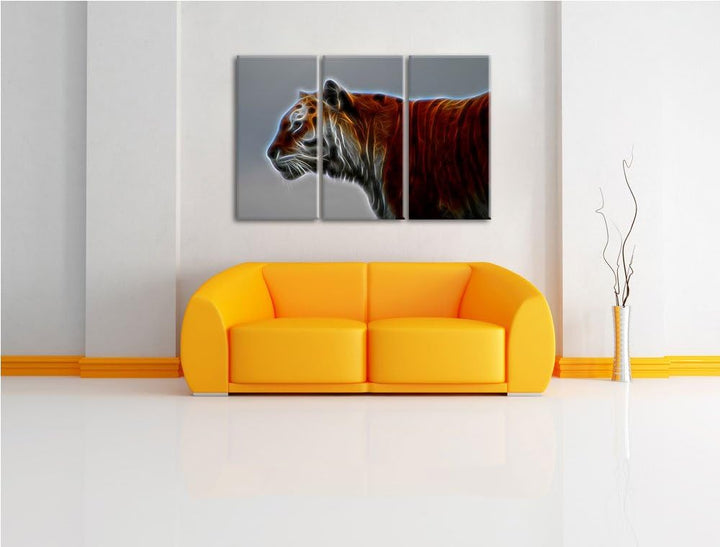schöner Tiger vor weissem Hintergrund NewArt 3-Teiler Leinwandbild 120x80 Bild auf Leinwand, XXL rie