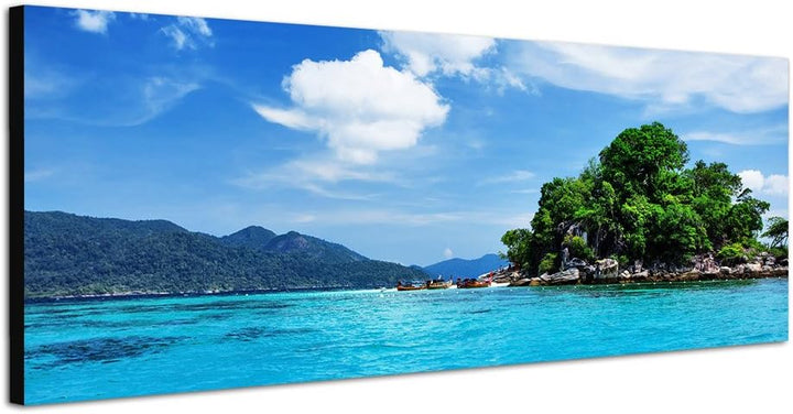 Paul Sinus Art Panoramabild auf Leinwand und Keilrahmen 150x50cm Thailand Meer Wolkenhimmel Natur