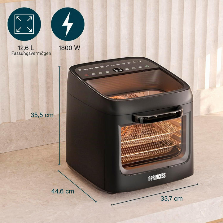 Princess Heissluftfritteuse Backofen Vision, 12,6 L Kapazität, 1800 W Leistung, Multifunktionales Ga
