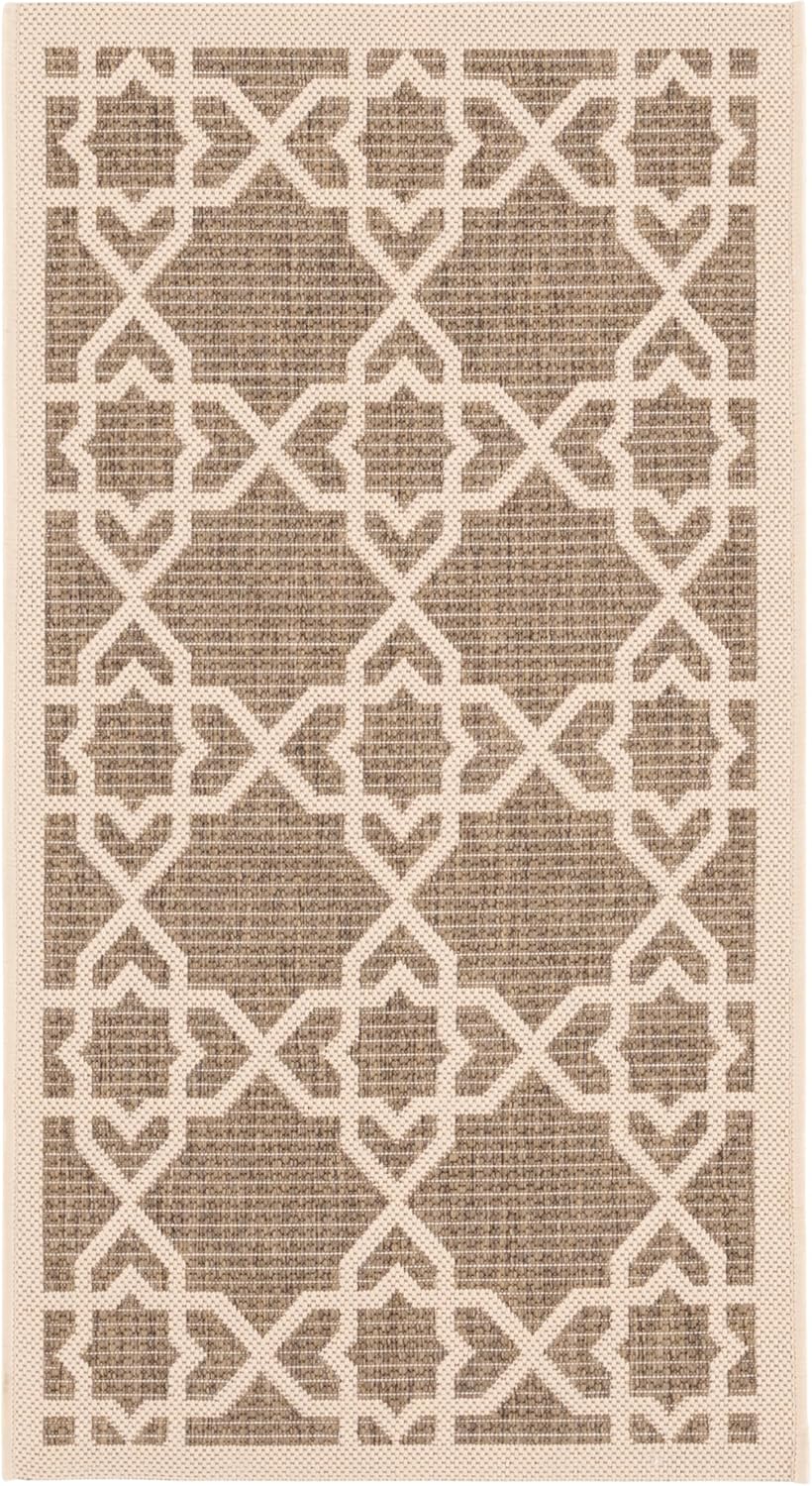 SAFAVIEH Zeitgenössische Teppich für Drinnen &amp; Draussen - Courtyard Collection, Kurzer Flor, Braun u